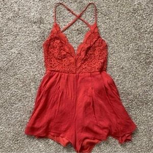 Lulu's Red Lace Jumpsuit